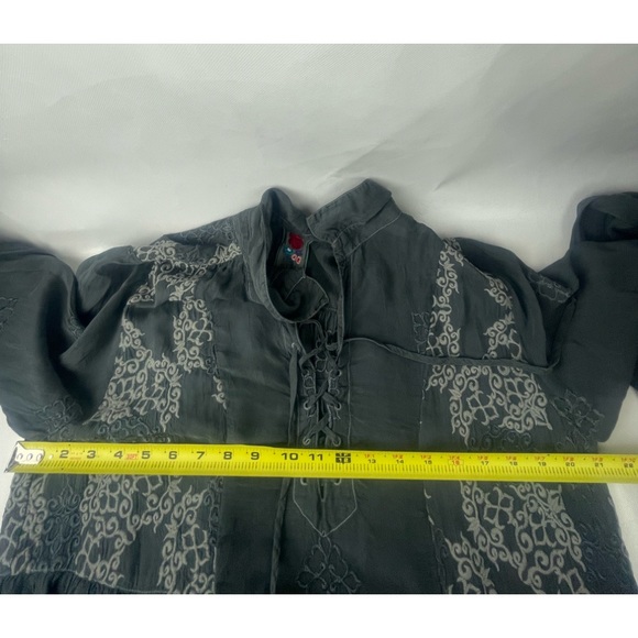 Johnny Was Bohemian Cupra Rayon Gray embroidered Long Sleeve dress Size S - Picture 6 of 12